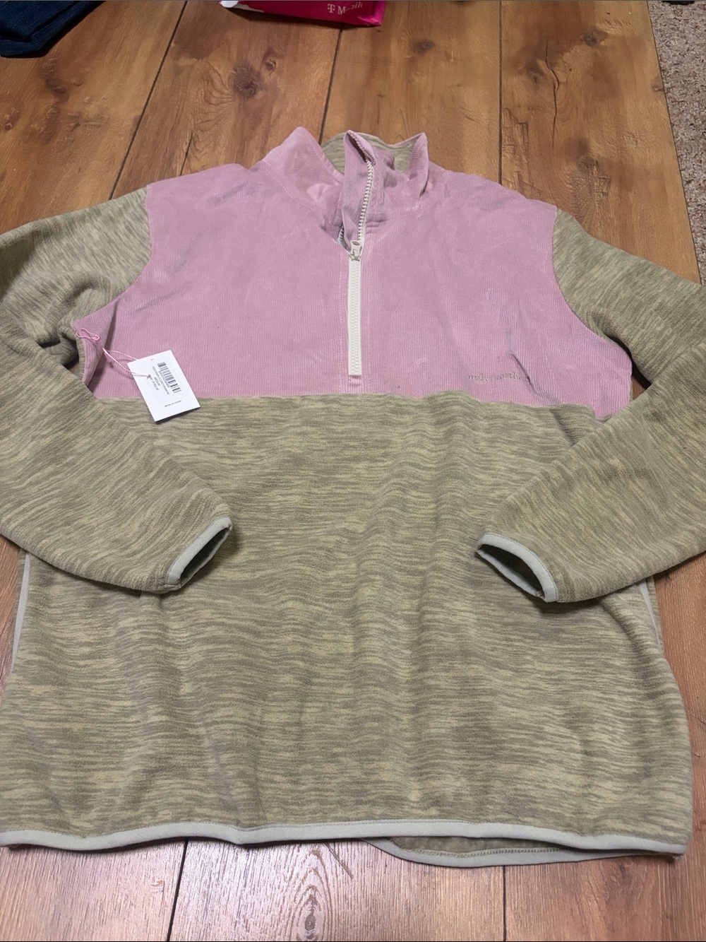Simply Southern Two-Tone Half-Zip Sweater in Pink and Olive